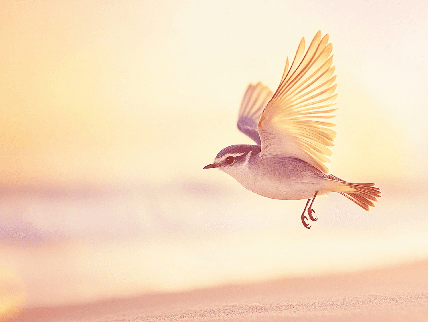 Oiseau prenant son envol dans la lumière du matin