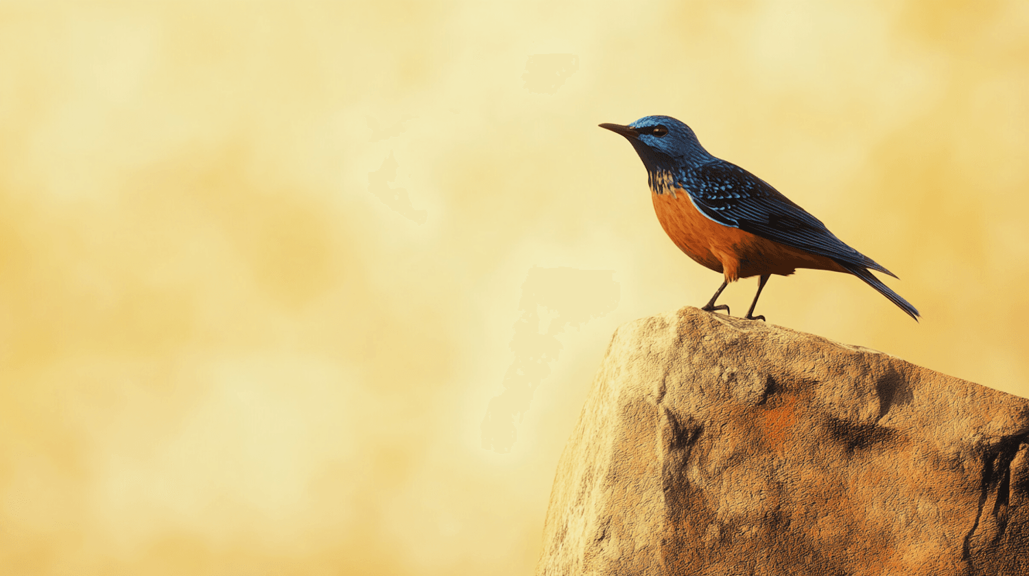 Oiseau posé sur un rocher dans une lumière dorée